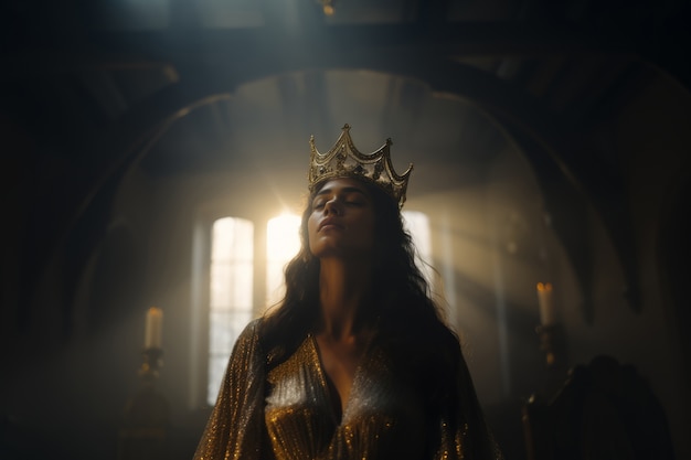 Foto gratuita retrato de reina medieval con corona en la cabeza