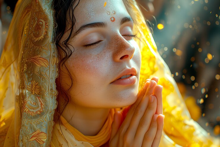 Foto gratuito retrato renacentista de una mujer como diosa del sol