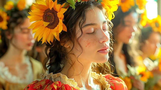 Foto gratuita retrato renacentista de una mujer como diosa del sol