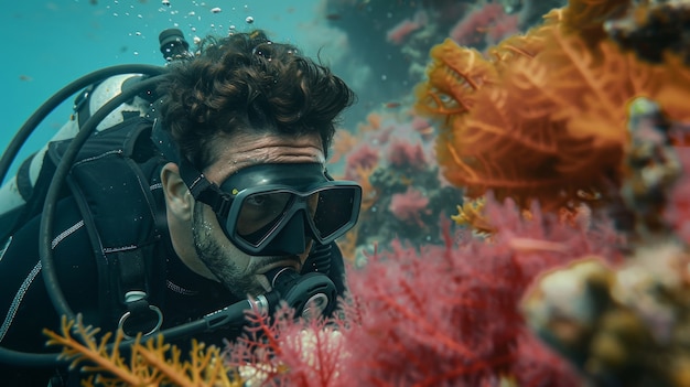 Foto gratuita retrato submarino de un buzo que explora el mundo marino