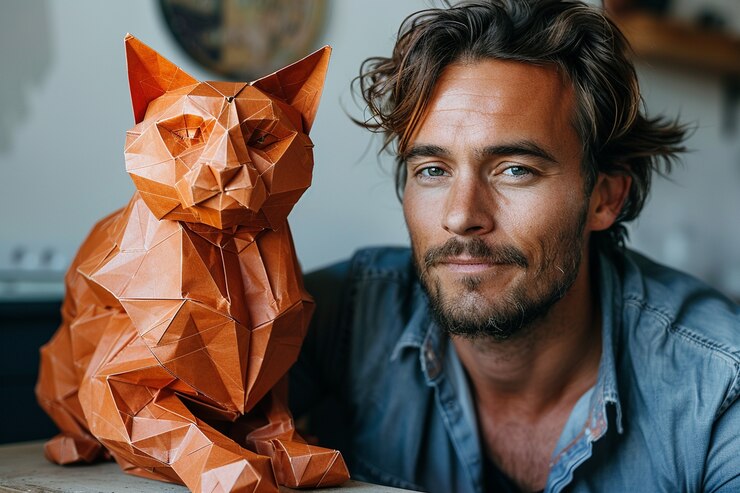 Foto gratuito retrato surrealista de una persona con una representación geométrica de un animal