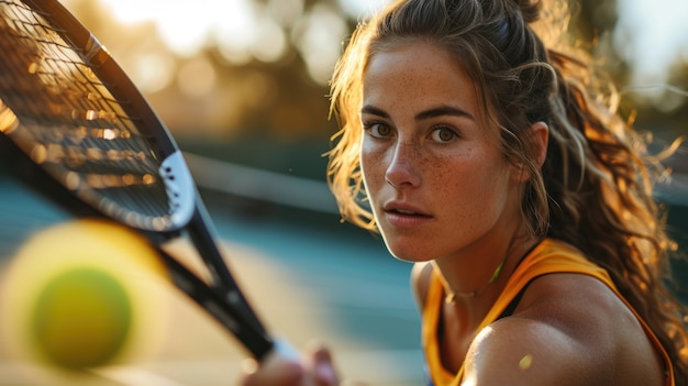 Foto gratuita retrato de una tenista atlética