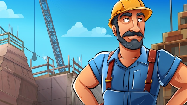 Retrato de trabajador de la construcción en estilo de dibujos animados