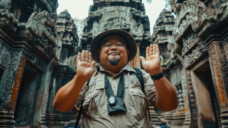 Foto gratuito retrato de un turista gordo que viaja