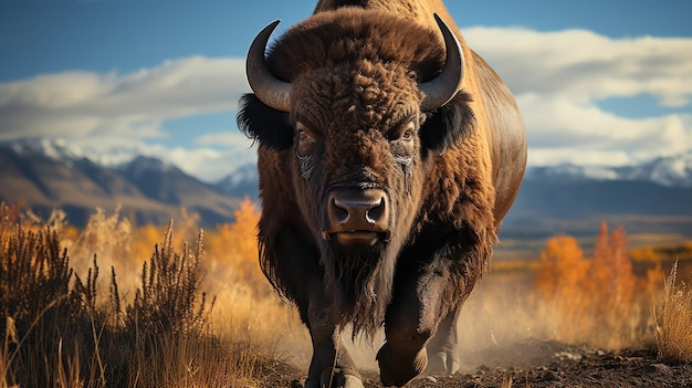 Foto gratuita retrato de una vaca negra con cuernos en el fondo de las montañas