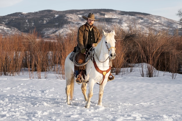 retrato, de, vaquero, en, un, caballo