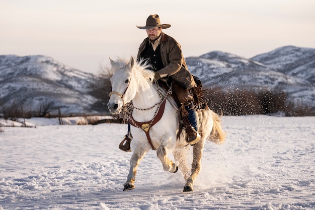 retrato, de, vaquero, en, un, caballo