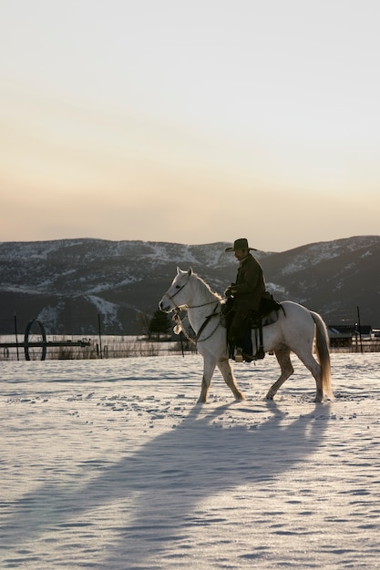 retrato, de, vaquero, en, un, caballo