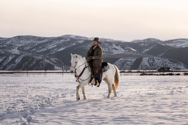 retrato, de, vaquero, en, un, caballo