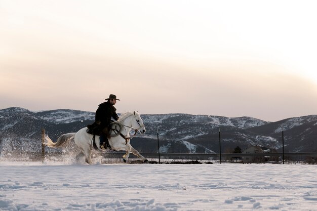 retrato, de, vaquero, en, un, caballo