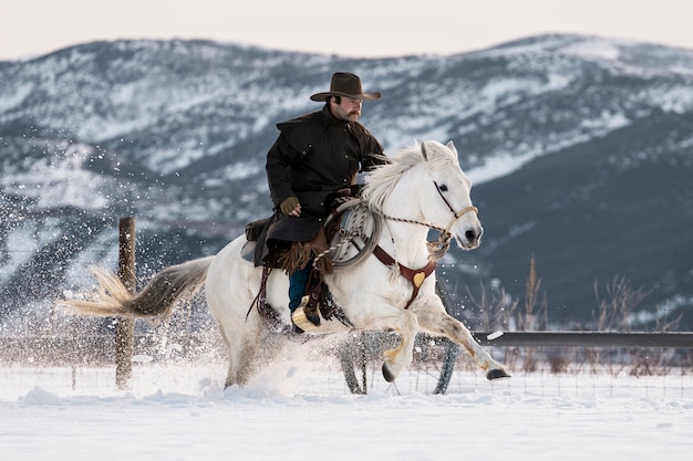 retrato, de, vaquero, en, un, caballo