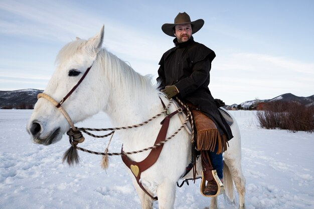 retrato, de, vaquero, en, un, caballo