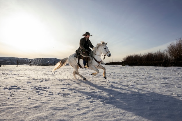 retrato, de, vaquero, en, un, caballo