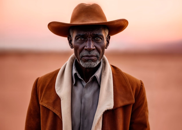 Foto gratuita retrato de un vaquero con el fondo fuera de enfoque