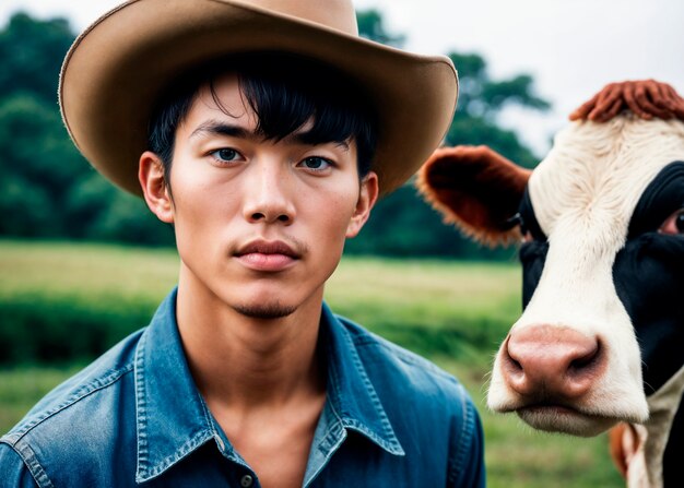 Retrato de un vaquero con el fondo fuera de enfoque