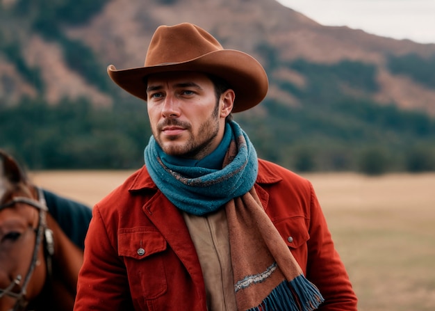 Foto gratuita retrato de un vaquero con el fondo fuera de enfoque