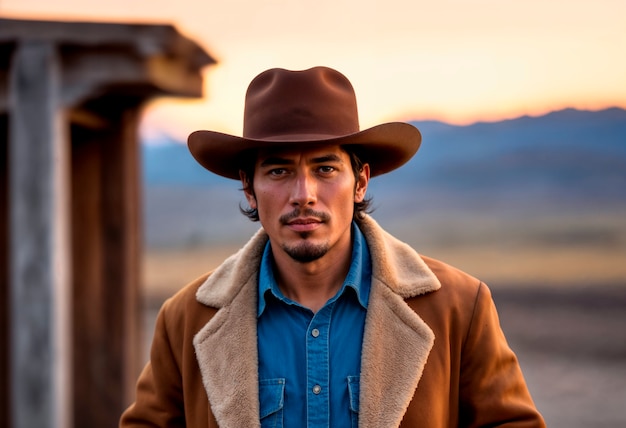 Foto gratuita retrato de un vaquero con el fondo fuera de enfoque