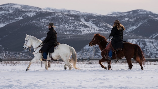 retrato, de, vaqueros, en, caballos