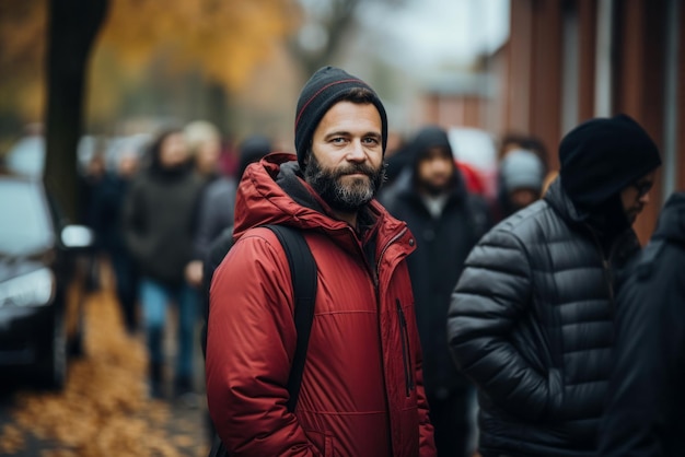 Foto gratuita retrato de un votante masculino en la fila para votar en las elecciones del gobierno local la importancia de la democracia