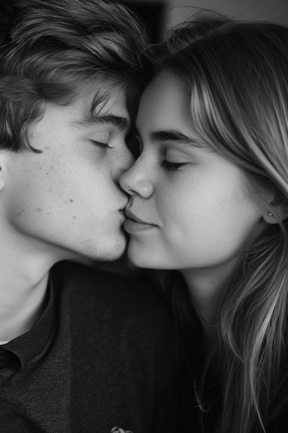 Foto gratuita retratos de besos en blanco y negro.