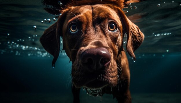 Foto gratuita retriever de pura raza mojado nadando mirando a la cámara ai generativa divertida