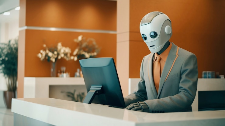 Foto gratuito robot antropomórfico que realiza el trabajo humano regular