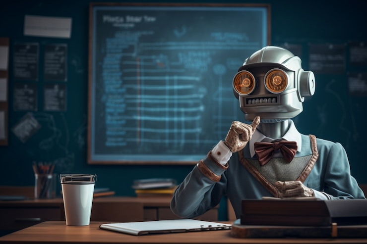 Foto gratuito robot antropomórfico realizando un trabajo humano regular en el futuro