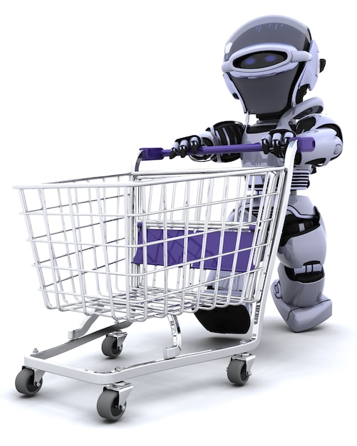 Robot con un carrito de la compra 