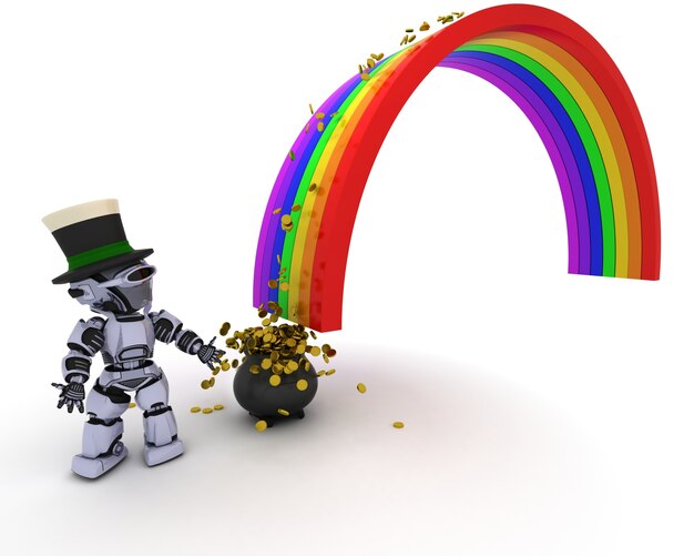 Robot cogiendo dinero del arcoiris