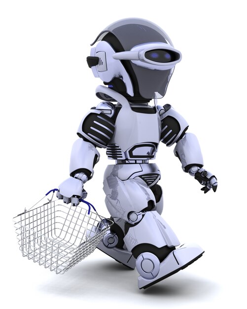 Robot comprando con una cesta
