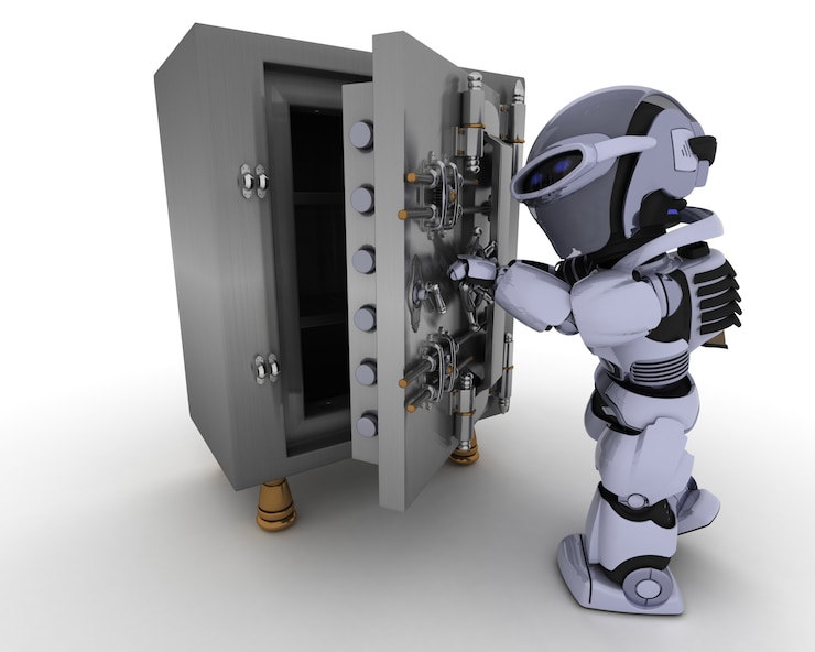 Foto gratuito robot con una computadora