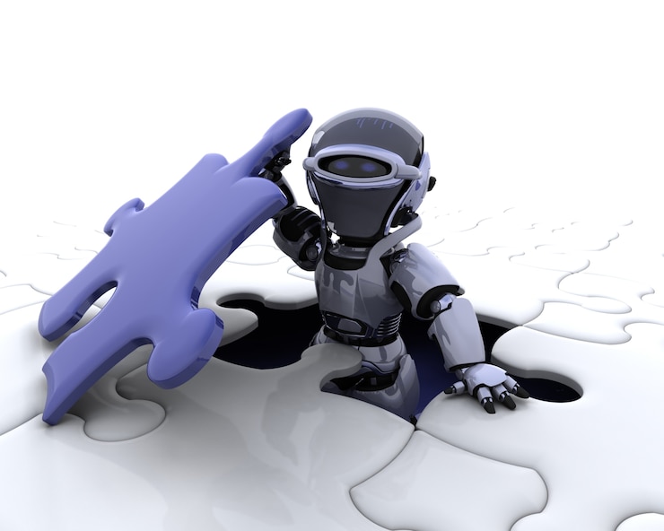 Photo Gratis robot dengan potongan terakhir puzzle