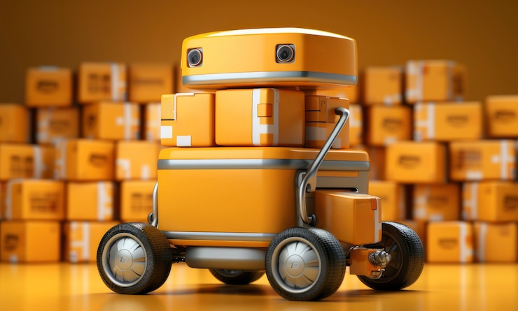 Foto gratuito el robot de entrega 3d está trabajando