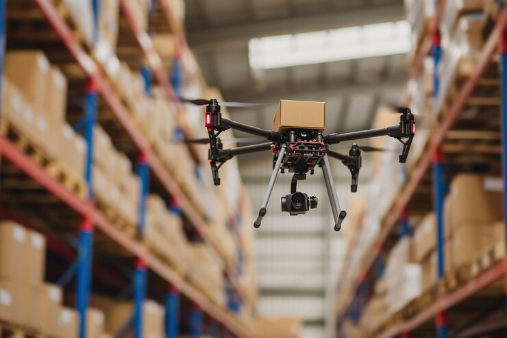 Foto gratuito robot de entrega en un entorno futurista