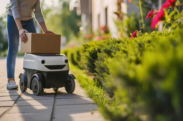 Foto gratuita robot de entrega en un entorno futurista.