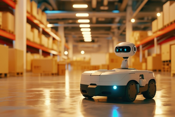 Foto gratuito robot de entrega en un entorno futurista.