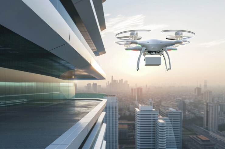 Foto gratuito robot de entrega en un entorno futurista