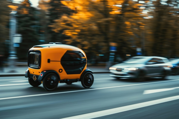 Foto gratuito robot de entrega en un entorno futurista.