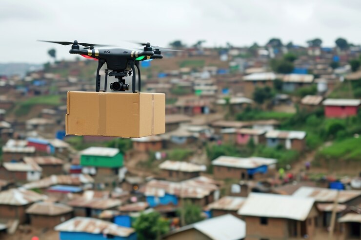 Foto gratuito robot de entrega en un entorno futurista.