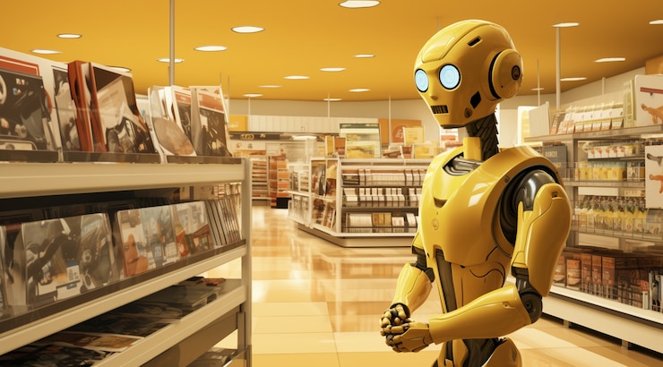Foto gratuito robot futurista antropomórfico que realiza un trabajo humano regular
