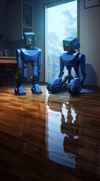 Robot futurista antropomórfico que realiza un trabajo humano regular