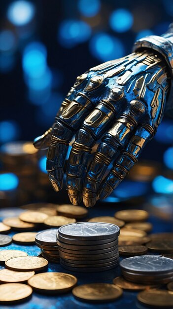 Robot futurista interactuando con el dinero