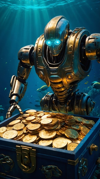 Robot futurista interactuando con el dinero