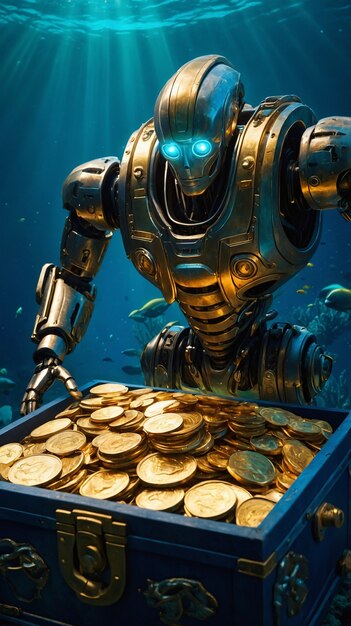 Robot futurista interactuando con el dinero