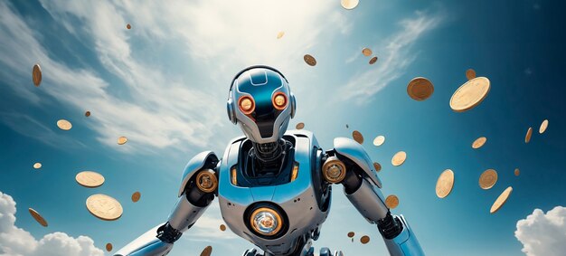 Robot futurista interactuando con el dinero
