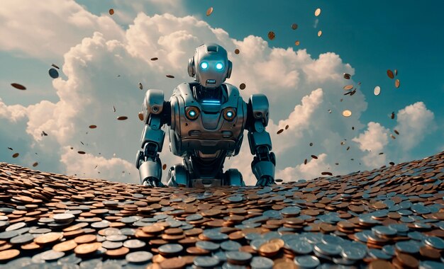 Robot futurista interactuando con el dinero