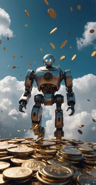 Robot futurista interactuando con el dinero