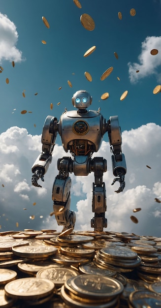 Robot futurista interactuando con el dinero