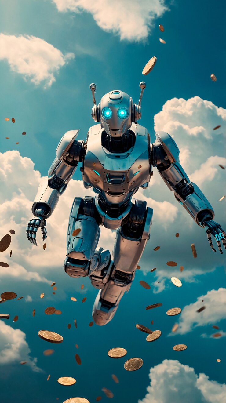Foto gratuito robot futurista interactuando con el dinero