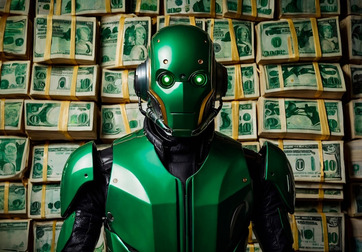 Foto gratuito robot futurista interactuando con el dinero